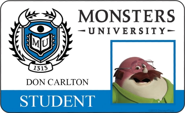 Don Carlton Monsters University Student ID