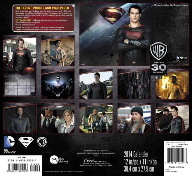 Man of Steel Calendar Back Cover