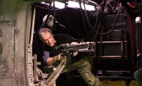 James Cameron playing soldier