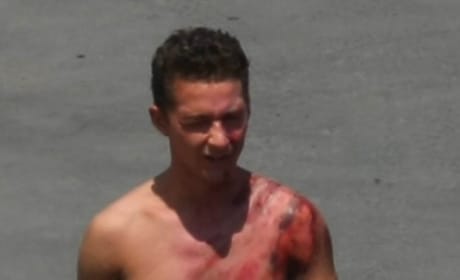 Shia LaBeouf is Shirtless, Bloody on Transformers 2 Set