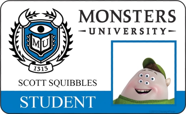 Scott Squibbles Monsters University Student ID