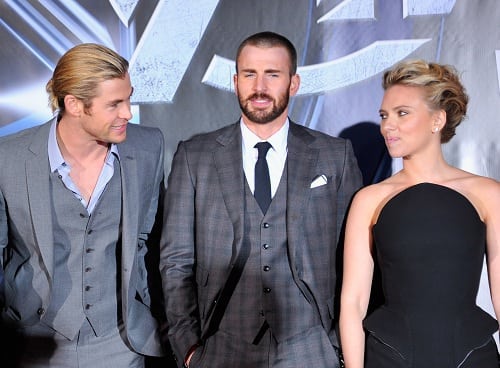 Chris Hemsworth, Chris Evans and Scarlett Johansson at The Avengers Premiere