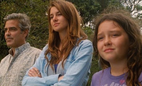 George Clooney, Shailene Woodley and Amara Miller in The Descendants