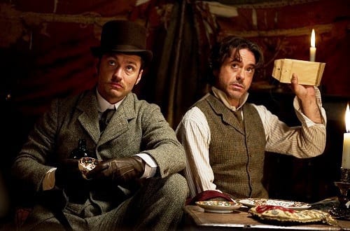 Jude Law and Robert Downey Jr in Sherlock Holmes: A Game of Shadows