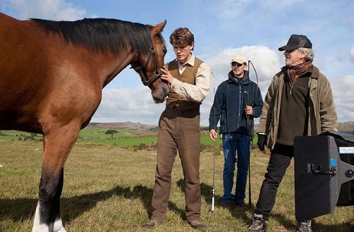 Steven Spielberg and Jeremy Irvine in War Horse