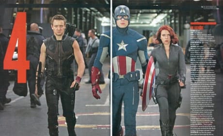 Jeremy Renner, Chris Evans and Scarlett Johansson in The Avengers