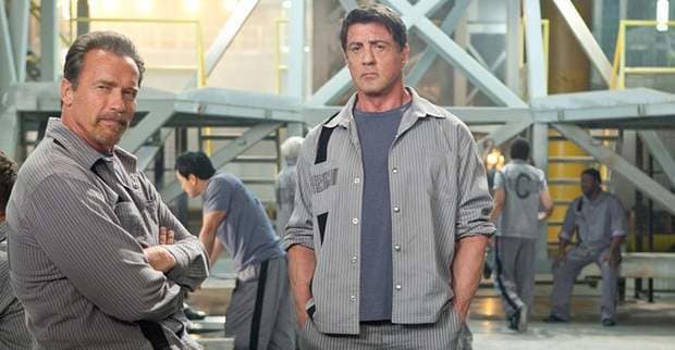 Arnold Schwarzenegger and Sylvester Stalone The Tomb Set Photo