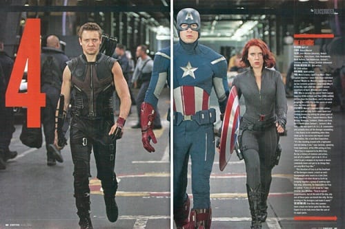 Jeremy Renner, Chris Evans and Scarlett Johansson in The Avengers