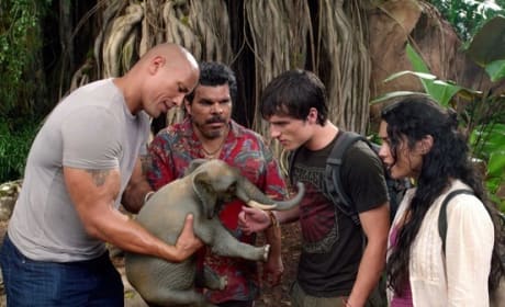 Dwayne Johnson, Josh Hutcherson, Luis Guzman and Vanessa Hudgens in Journey 2