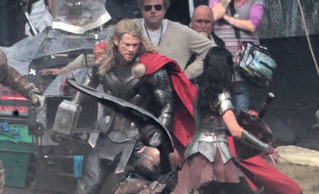 Chris Hemsworth and Jaimie Alexander Thor: The Dark World Set Photo