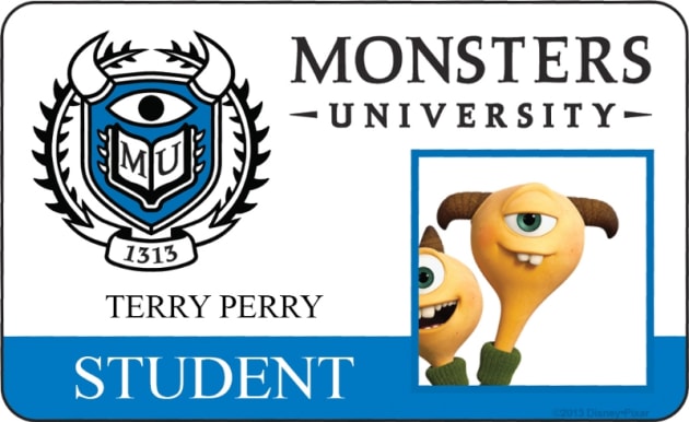 Terry Perry Monsters University Student ID